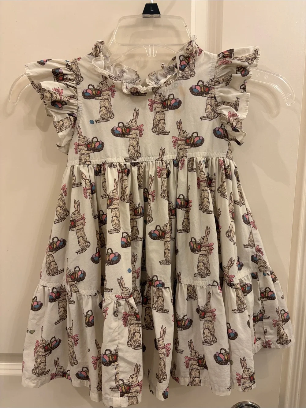 Pink Chicken Cream Bunny & Easter Basket Ruffle Dress